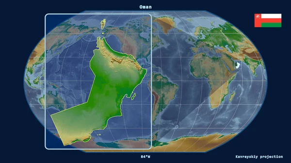 Увеличен Виду Оманского Наброска Перспективными Линиями Против Глобальной Карты Каврайской — стоковое фото