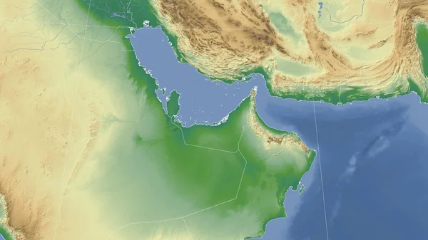 阿拉伯联合酋长国及其邻国 距离偏斜的视角 没有轮廓 彩色物理图 — 图库照片
