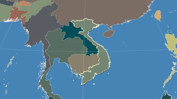Vietnã Seu Bairro Perspectiva Oblíqua Distante Forma Delineada Mapa Cores — Fotografia de Stock