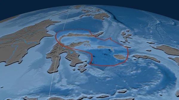 Molucca Zee Tektonische Plaat Geschetst Wereldbol Topografie Bathymetrie Gekleurde Hoogte — Stockfoto