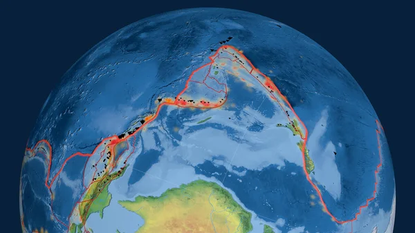 Τεκτονική Πλάκα Του Ειρηνικού Περιγράφεται Στην Υδρόγειο Τοπογραφικός Χάρτης Φυσικής — Φωτογραφία Αρχείου