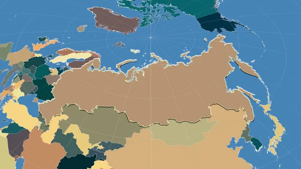Rusko Jeho Okolí Vzdálená Šikmá Perspektiva Obrys Barevná Mapa Rozdělení — Stock fotografie