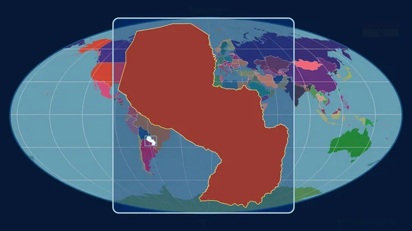 Přiblížený Pohled Paraguayský Obrys Perspektivními Liniemi Proti Globální Mapě Mollweidově — Stock fotografie