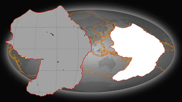 Placa Tectónica Del Pacífico Extruida Presentada Contra Mapa Global Elevación — Foto de Stock