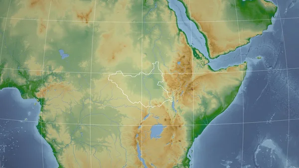 南スーダン 国の概要と遠くの視点 色物理図 — ストック写真