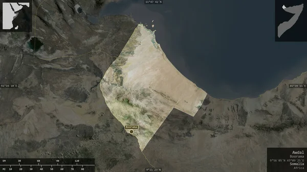 Awdal Oblast Somálska Satelitní Snímky Tvar Prezentovaný Venkově Informativními Překryvy — Stock fotografie