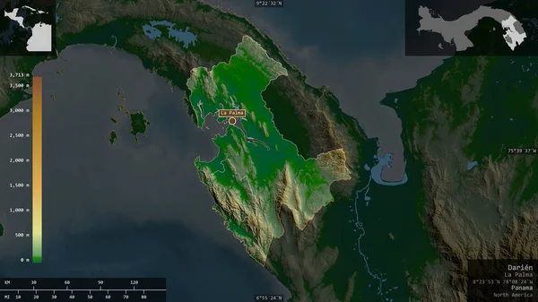 Darién Provincia Panamá Datos Sombreado Colores Con Lagos Ríos Forma — Foto de Stock