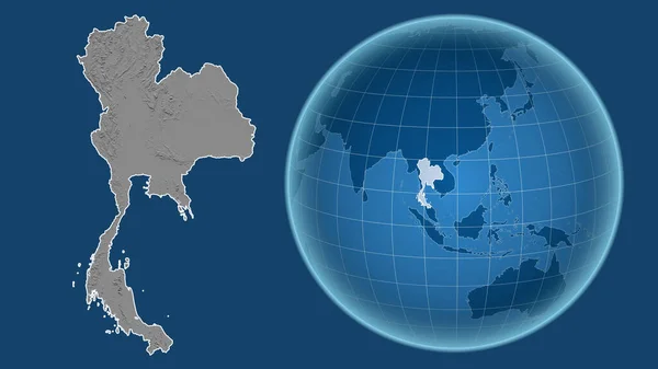 Tailandia Globo Con Forma Del País Contra Mapa Ampliado Con — Foto de Stock