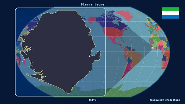 Přiblížený Pohled Sierru Leone Perspektivními Liniemi Proti Globální Mapě Projekci — Stock fotografie
