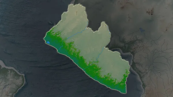 Liberia Gebied Vergroot Gloeide Een Donkere Achtergrond Van Haar Omgeving — Stockfoto