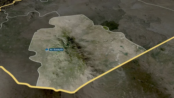 Suwayda Province Syria Zoomed Highlighted Capital Satellite Imagery Rendering — Stock Photo, Image
