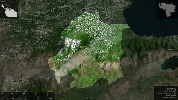 Yaracuy Stát Venezuela Satelitní Snímky Tvar Prezentovaný Venkově Informativními Překryvy — Stock fotografie