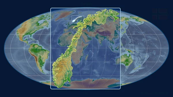 Изображение Норвегии Горизонтальными Линиями Фоне Глобальной Карты Проекте Mollweide Форма — стоковое фото