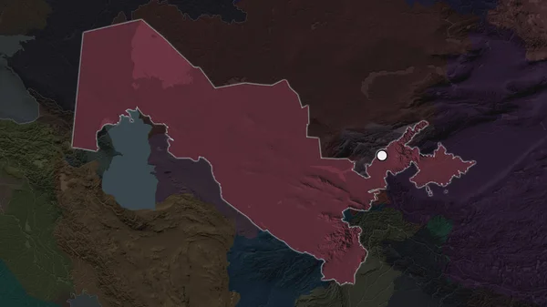 Podkreślony Obszar Uzbekistanu Stolicą Zdesperowanej Mapie Jego Sąsiedztwa Mapa Kolorów — Zdjęcie stockowe