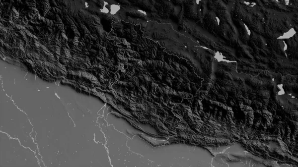 Mittlerer Westen Entwicklungsregion Nepals Graustufige Karte Mit Seen Und Flüssen — Stockfoto