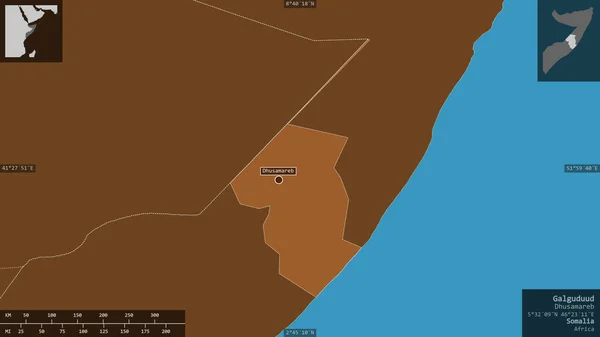 Galguduud Región Somalia Sólidos Modelados Con Lagos Ríos Forma Presentada —  Fotos de Stock
