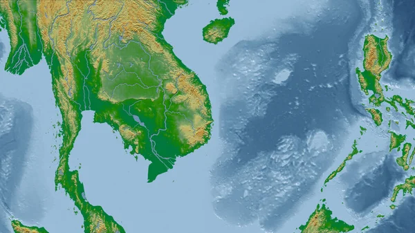 Thajsko Detailní Pohled Zemi Žádný Obrys Barevná Fyzická Mapa — Stock fotografie