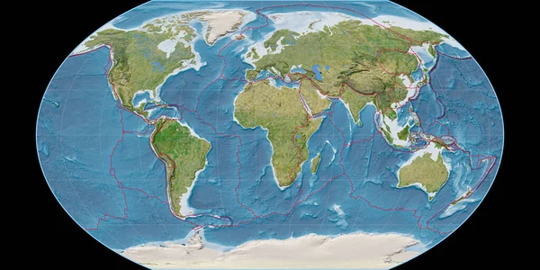 Světová Mapa Projekci Kavraisky Vii Soustředila Východní Délky Satelitní Snímky — Stock fotografie