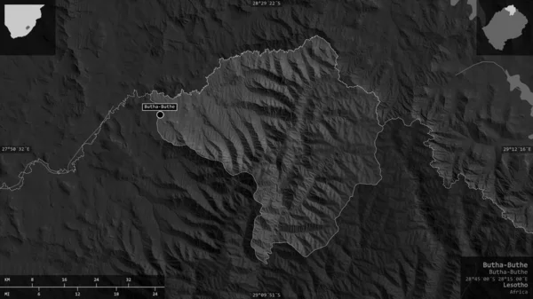 Butha Buthe Distrito Lesotho Mapa Escala Grises Con Lagos Ríos — Foto de Stock