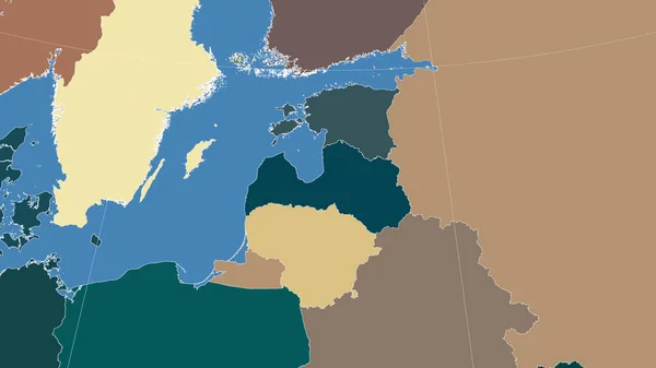 Lotyšsko Jeho Okolí Vzdálená Šikmá Perspektiva Žádný Obrys Barevná Mapa — Stock fotografie