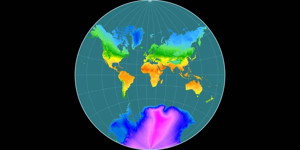 兰伯特 拉格朗日投影中的世界地图以东经11度为中心 平均年温度图 具有满意性能的栅格原料复合材料 3D插图 — 图库照片