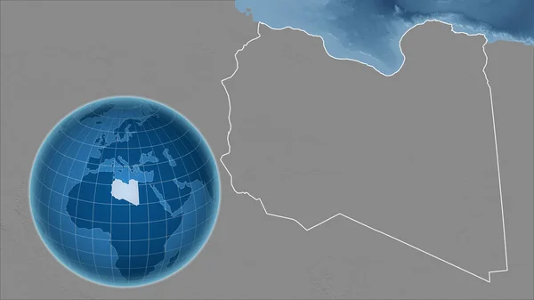 Libia Globo Con Forma Del Paese Contro Mappa Ingrandita Con — Foto Stock