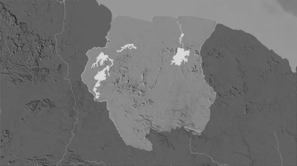 Περιοχή Suriname Στον Υψομετρικό Χάρτη Bilevel Στην Στερεογραφική Προβολή Ακατέργαστη — Φωτογραφία Αρχείου