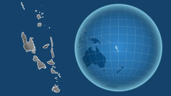 Вануату Глобус Формі Країни Проти Збільшеної Карти Контуром Ізольованим Синьому — стокове фото