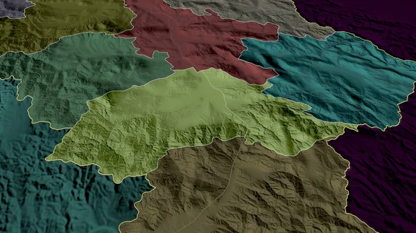 Jablanicki Distriktet Serbien Zoomade Och Markerade Färgad Och Klumpig Karta — Stockfoto