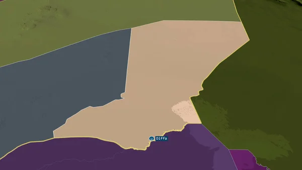 Diffa Dipartimento Del Niger Zoomato Evidenziato Con Capitale Mappa Colorata — Foto Stock