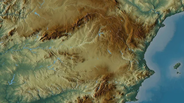 スペインの自治体であるカスティーリャ マンチャ州 湖や川と色の救済 形状は その国の領域に対して概説 3Dレンダリング — ストック写真