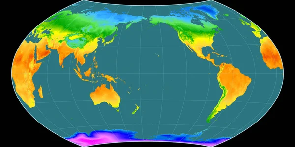 瓦格纳八世的世界地图投影以西经170度为中心 平均年温度图 具有满意性能的栅格原料复合材料 3D插图 — 图库照片