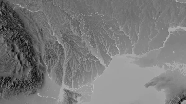乌克兰敖德萨地区 有湖泊和河流的灰度地图 形状与它的国家相对应 3D渲染 — 图库照片
