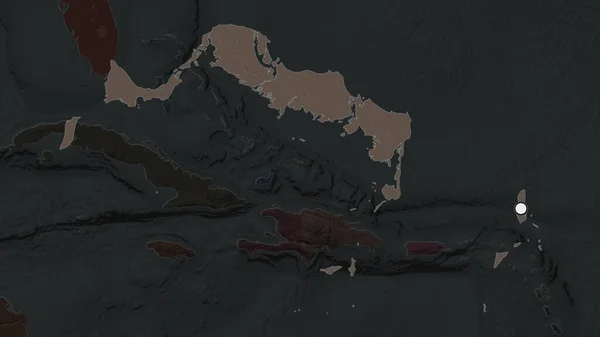 特克斯和凯科斯群岛的重点地区 其毗邻地区的荒凉地图上有大写字母 行政区划的彩色地图 — 图库照片