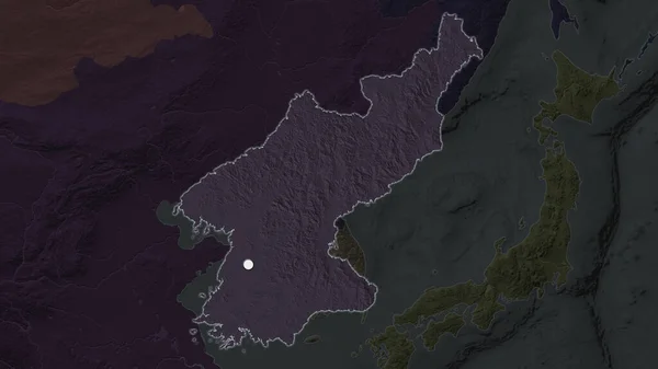 Zona Destacada Corea Del Norte Con Punto Capital Mapa Desaturado —  Fotos de Stock
