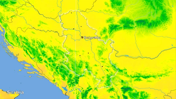 Area Della Serbia Sulla Mappa Annuale Della Temperatura Nella Proiezione — Foto Stock