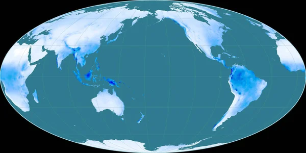 Mapa Świata Projekcji Mollweide Skupiona 170 Zachodniej Długości Geograficznej Średnia — Zdjęcie stockowe