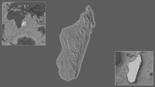 Primer Plano Madagascar Ubicación Región Centro Mapa Mundial Gran Escala — Foto de Stock