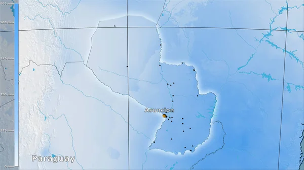 Neerslag Van Koudste Wijk Het Paraguay Gebied Stereografische Projectie Met — Stockfoto