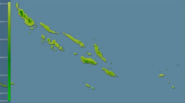 Середньорічна Температура Районі Соломонових Островів Стереографічній Проекції Легендою Сирою Композицією — стокове фото