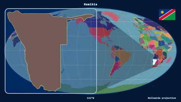 Vista Ampliada Namíbia Esboço Com Linhas Perspectiva Contra Mapa Global — Fotografia de Stock