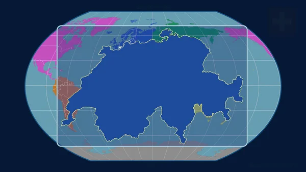 Втілена Точки Зору Швейцарії Лінія Перспективи Проти Глобальної Карти Проекції — стокове фото