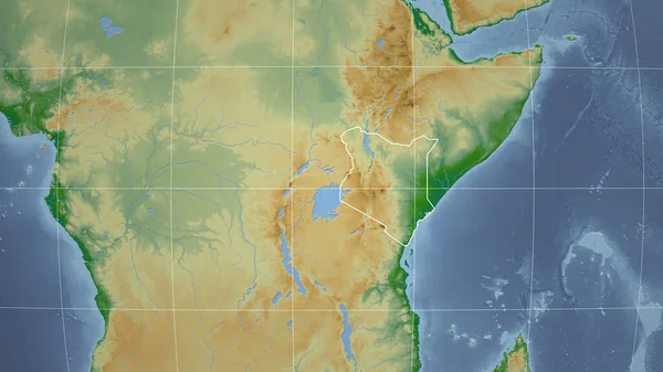 Kenia Sąsiedztwo Odległa Perspektywa Zarysem Kraju Kolor Mapa Fizyczna — Zdjęcie stockowe
