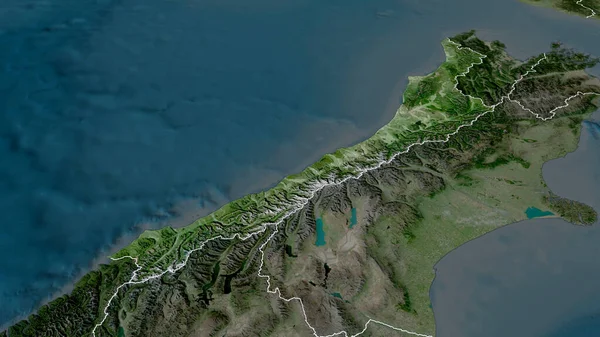 Västkusten Det Regionala Rådet Nya Zeeland Zoomas Och Belyses Satellitbilder — Stockfoto