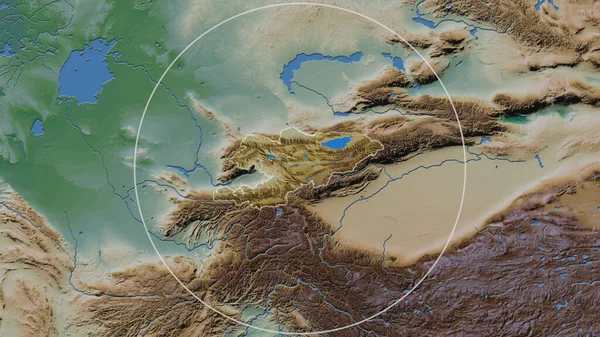 Area Allargata Del Kirghizistan Circondata Cerchio Sullo Sfondo Del Suo — Foto Stock