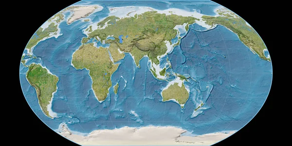 Carte Monde Dans Projection Kavraisky Vii Centrée Sur Longitude Est — Photo