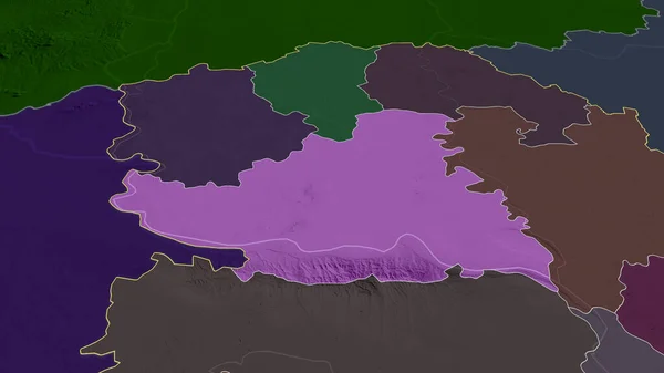 Juzno Backi セルビアの地区が拡大し 強調した 行政区画の色と衝突した地図 3Dレンダリング — ストック写真