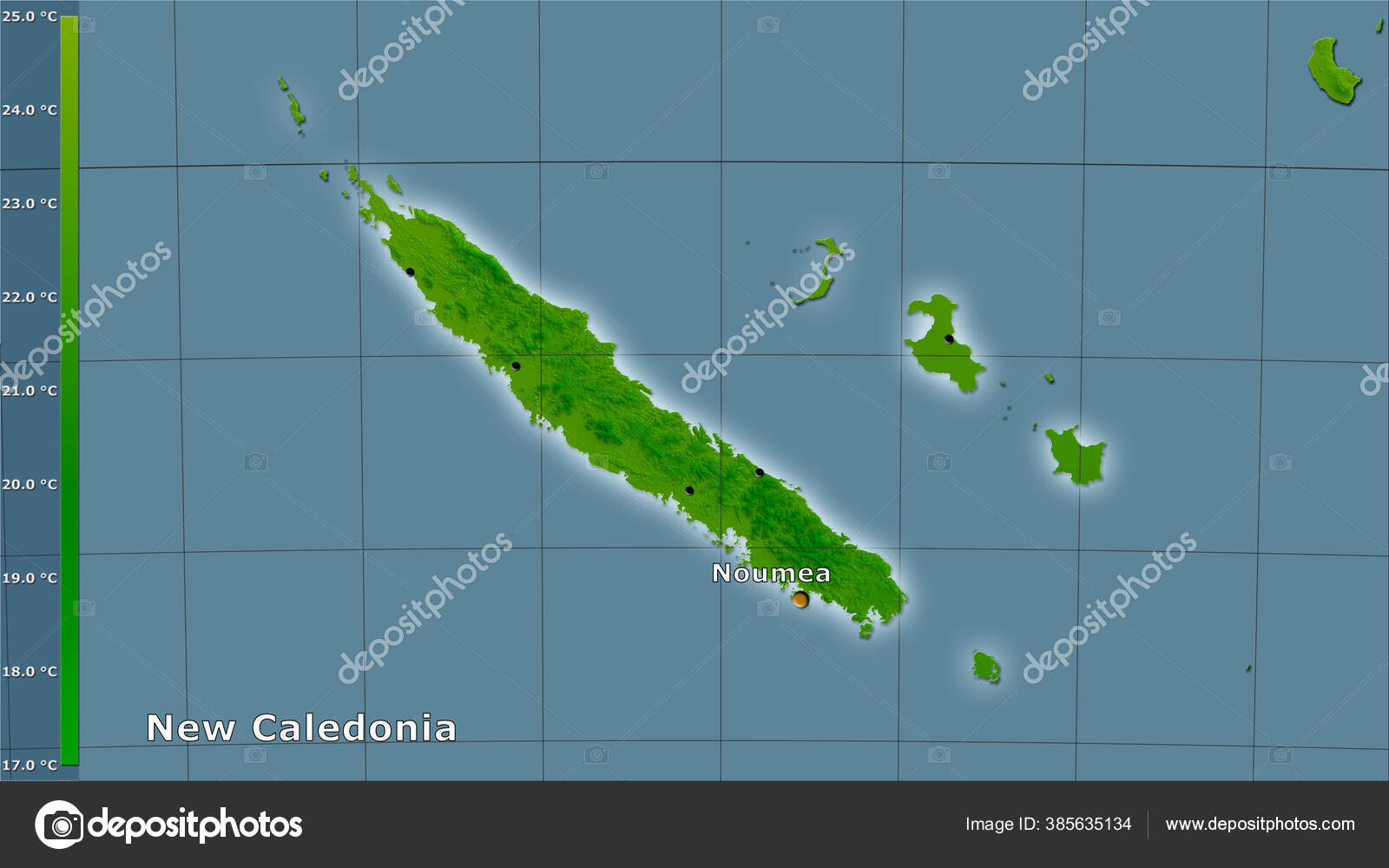 Annual Mean Temperature New Caledonia Area Stereographic Projection
