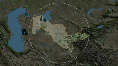 Özbekistan yakınlaştı ve daire içine alındı. Uydu görüntüleri. 3B görüntüleme