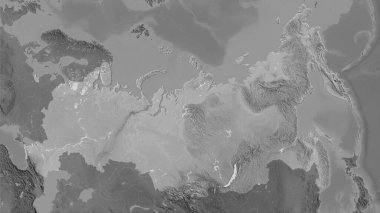 Stereografik projeksiyonda Rusya 'nın gri ölçekli yükseklik haritasında raster katmanlarının ham bileşimi
